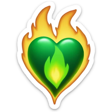 Green fire heart  sticker
