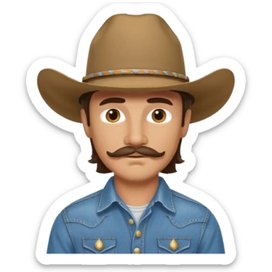 Brunette man with mullet and mustache cowboy  sticker