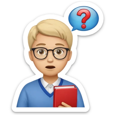 student with a confused expression asking a question sticker