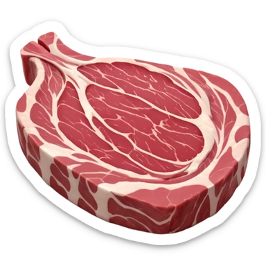 raw pork shoulder steak, thick cut, marbled pink-red meat with creamy white fat, irregular slightly curved shape, moist texture, clear muscle grain, no plate, no extra items, no faces, clean 3D, soft shadows, transparent background, emoji scale sticker