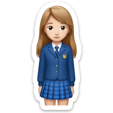 Blue plaid school uniform with skirt and long light brown hair sticker