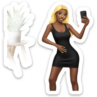 Girl taking a selfie full body black bodycon dress sticker