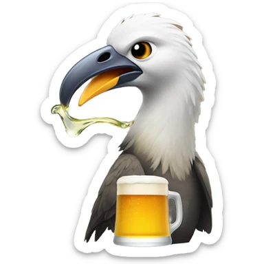 a bird drinking beer sticker