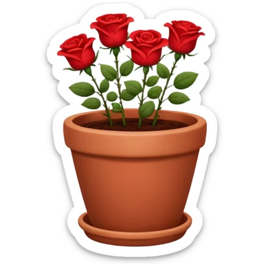 flower pot with red rose flowers sticker
