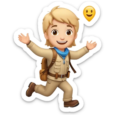 a moving emoji of an exited kid going on an adventure sticker