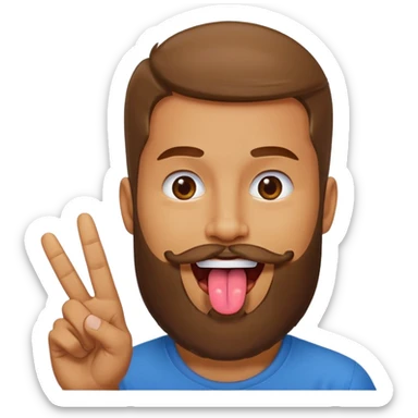 Man with beard sticking tongue out with peace sign under tongue sticker
