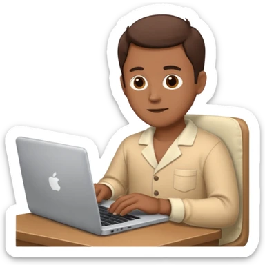 man in pajamas working on a laptop sticker