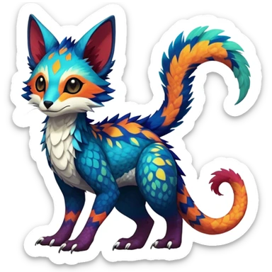 Rare realistic exotic edgy epic pretty beautiful handsome gorgeous aesthetic colorful vibrant Vernid-Trico-species-Fakemon-creature by LiLaiRa, 4 legs, 1 tail, random markings, (full body) sticker