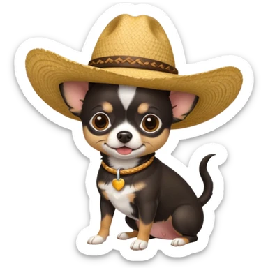 Chihuahua negro con cafe con sombrero de paja sticker