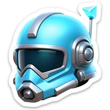 Clash of Clans aesthetic: Cinematic Playful 3D Isometric Space Helmet Emoji, rendered in a 3D vector-style similar to standard emojis with minimal shading and bold, simplified shapes. A compact, distinct form with signature details, softly glowing with a futuristic sci-fi warfare charm. Simplified yet unmistakably iconic, highly detailed and consistent, glowing with a soft radiance and high shine. Stylized with a touch of high-tech brilliance and a soft glowing outline, capturing the essence of a beloved gaming relic with a friendly, playful manner! sticker