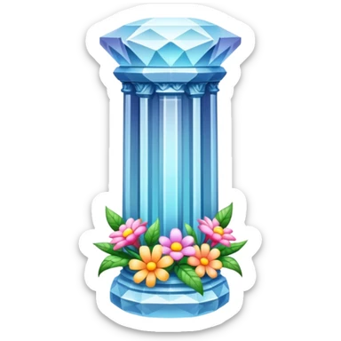 generate beautiful white crystal pillar intricate front view more beautiful with flowers wrapping around the pillar  sticker