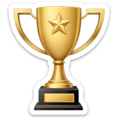 Minimal line-art trophy icon, front-facing, simple outlines, clean modern style, slightly 3D, no background, transparent, represents “wins / achievements sticker