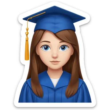 high school graduation with a pretty female high school student with long brown hair, blue eyes sticker