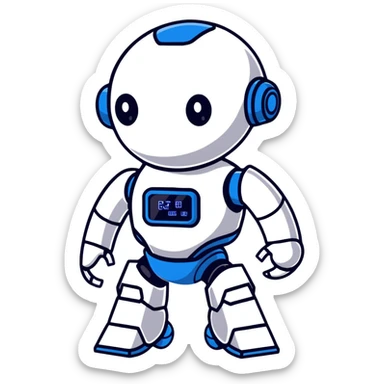 Sleek humanoid robot with chrome body and glowing blue circuitry lines sticker