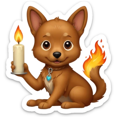 dog holding a lit aromatic candle in hand sticker