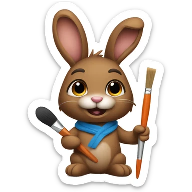 Brown bunny with a paintbrush  sticker