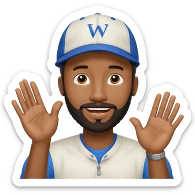 BLACK MAN WITH LOW CUT BEARD AND A BALL CAP SAYING WHO CARES?! MOTIONING HANDS  sticker