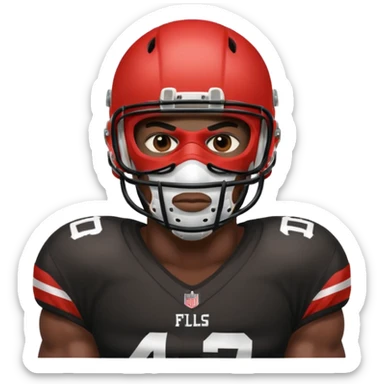 American black football player with a mask which have small holes like a goalkeeper mask sticker