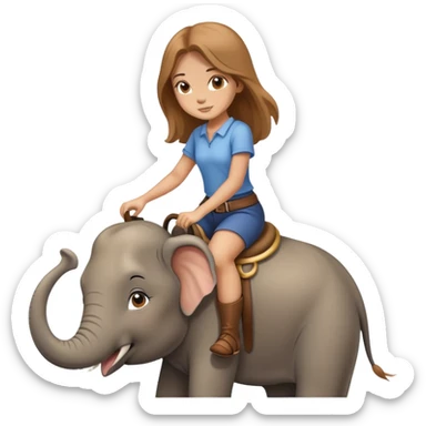 light brown long hair girl riding elephant  sticker