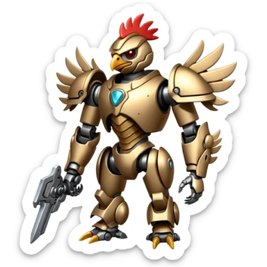 Mecha battle chicken humanoid creature but more human than chicken sticker