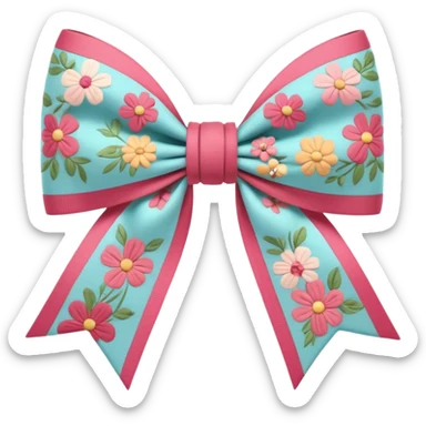Cottagecore style realistic highly detailed fabric cottagecore color scheme,  large size bow in a pretty floral pattern, isolated, 3d rendering, sticker