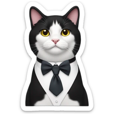 Tuxedo cat in tie, lot of black fur sticker
