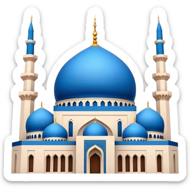 Cinematic Realistic Mohammad Al-Amin Mosque Landmark Emoji, showcasing its striking blue dome, towering minarets, and detailed Arabic calligraphy. sticker