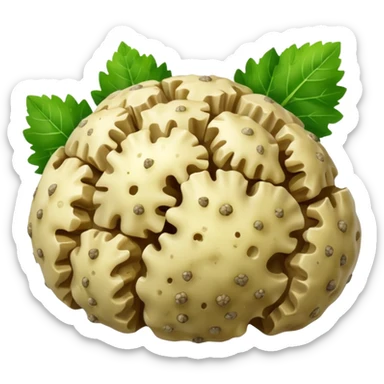 cut open white truffle with weed sticker