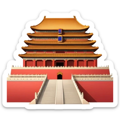 Cinematic Realistic Forbidden City Landmark Emoji, showcasing the imperial palace with iconic red walls and golden roofs rendered with rich textures and regal lighting. sticker
