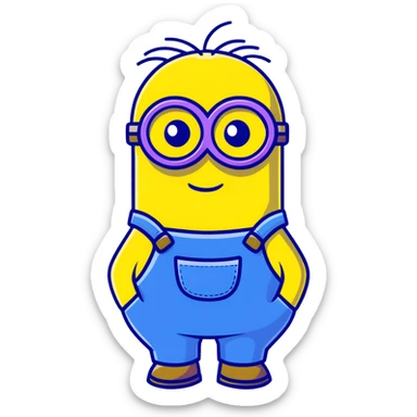 yellow minion with one eye, goggles, blue overalls sticker