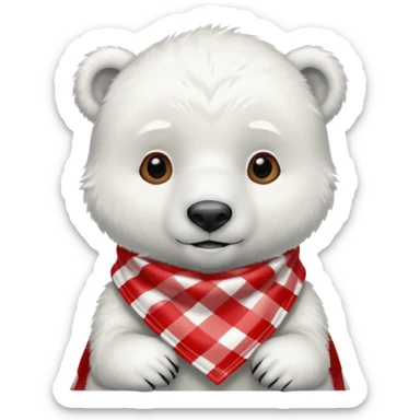 baby polar bear wearing a red and white checkered Neckerchief sticker