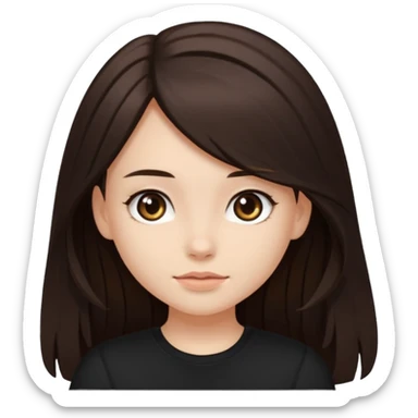 Make an emoji of a girl with dark brown long hair and dark brown eyes wearing a black top sticker