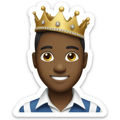 smiling boy in formal attire with crown sticker
