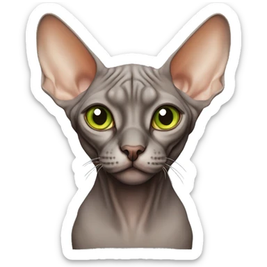 Dark brown Gray sphynx cat , orange nose , light green eyes  sticker
