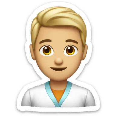 joven sin ojos sin nariz son cejas sin boca con bata de laboratorio sticker