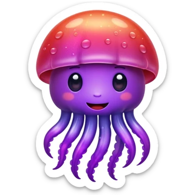 color gradient between red and purple glitter cute happy jellyfish sticker