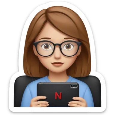 una ragazza con capelli castano chiaro con occhiali guarda netflix sticker