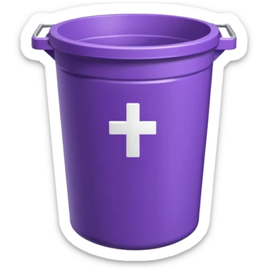 purple trash can with white Swiss cross, sticker-like appearance sticker