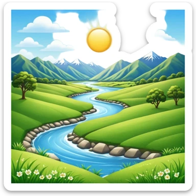 new zealand summer valley with a river and sunshine sticker