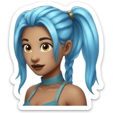 jinx from lol with double ponytail and sky blue hair sticker