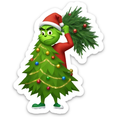 Grinch stealing Christmas tree sticker