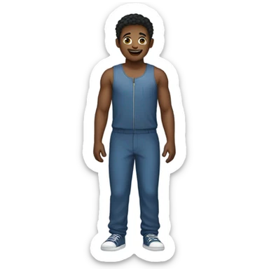 Shirtless boy in jumpsuit  sticker