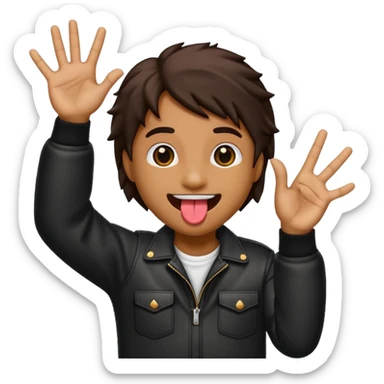 Black emoji sticking out tongue and holding up rockstar hands sticker