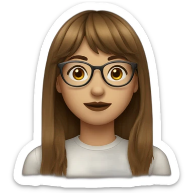 young woman with brown hair with bangs, glasses and a septum piercing sticker