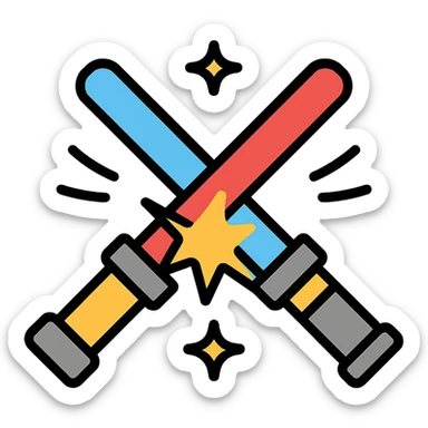 two lightsabers, one blue and one red, clashing with motion lines and sparks sticker