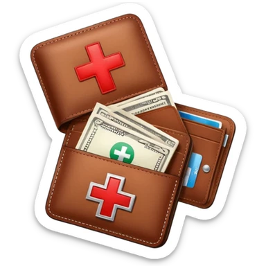 Medical emergency fund with wallet and red cross symbol sticker
