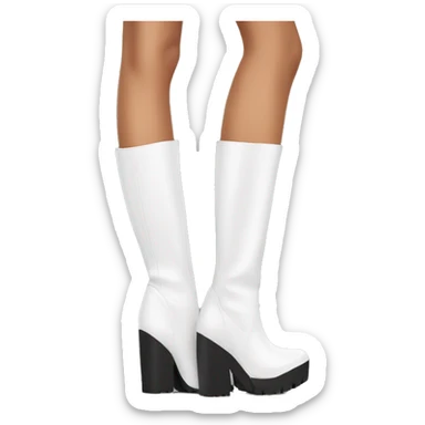white knee high chunky heel boots sticker