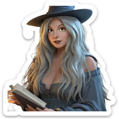 witch girl reading by candlelight sticker