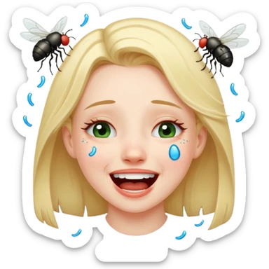 Caca fille qui pu et pleure de rire avec des mouches autour sticker