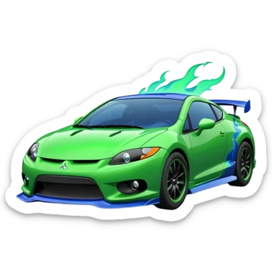 MITSUBISHI ECLIPSE Color green and Flames Color Blue sticker